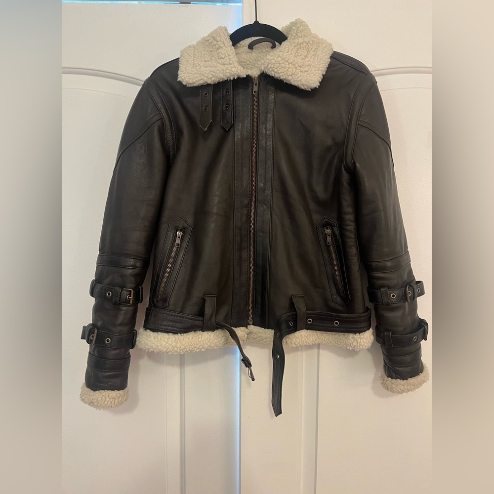 Leather Shearling Biker Jacket - image 2